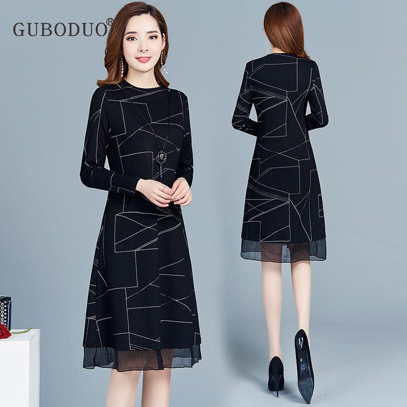2022 Spring Autumn New Temperament Long Sleeve Foreign Dress Lady Broads Pop Spring Medium Long Version Lean to the Bottom Dresses