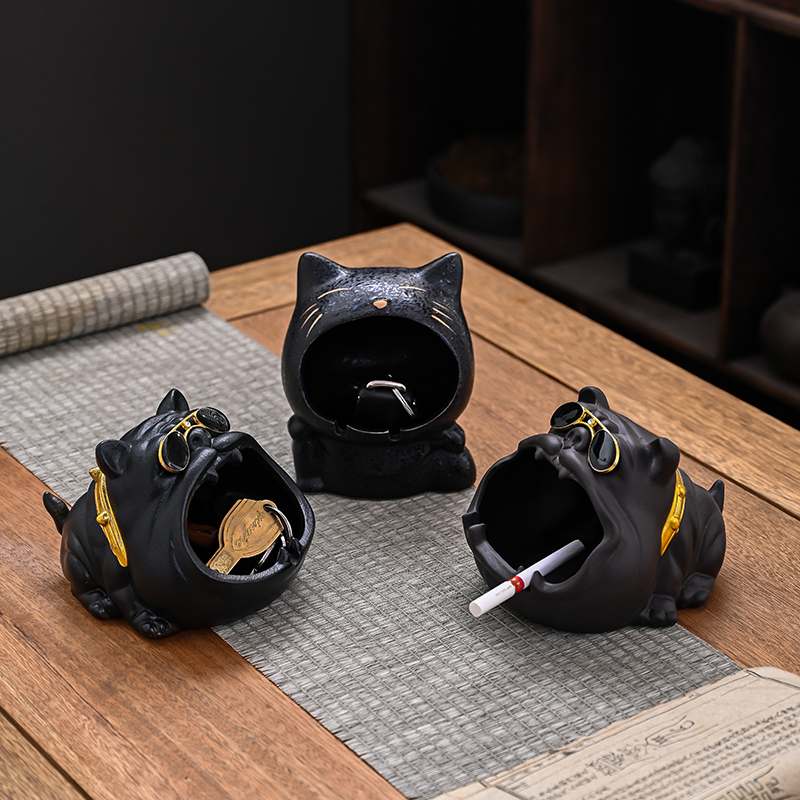 Creative personality trend fashion ashtray household office cute cartoon light luxury anti-fly gray