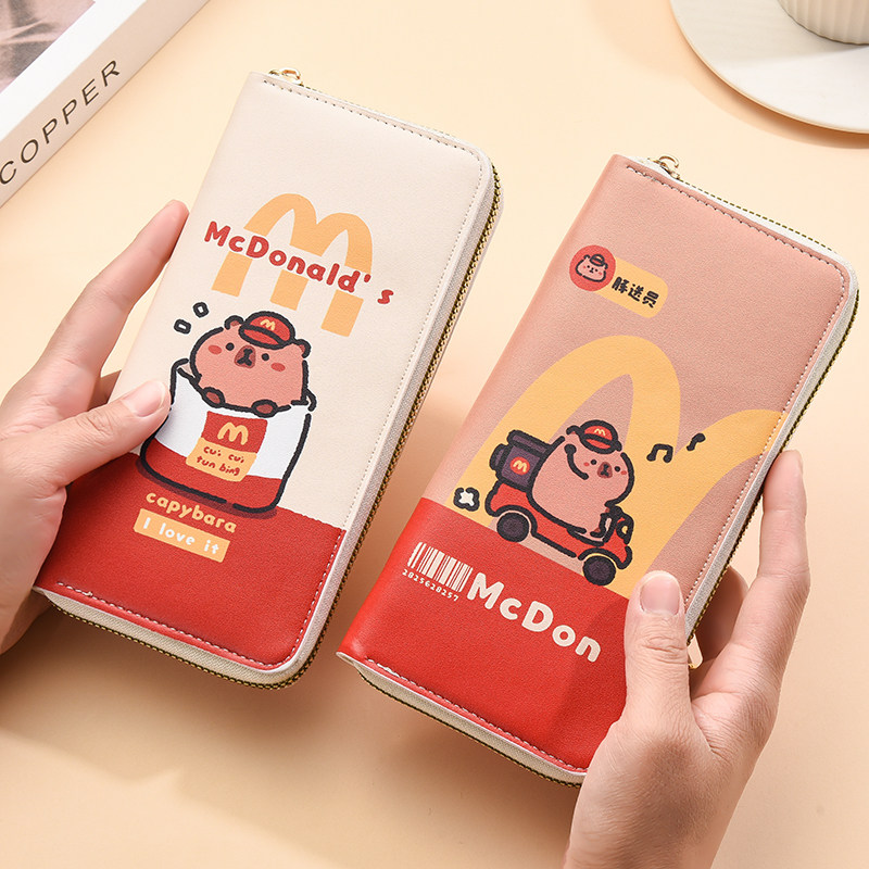 かわいい漫画柄の長財布/スマホバッグ。複数のカードスロット、大容量、ファスナー付き、多機能財布/小銭入れ/クラッチバッグ。