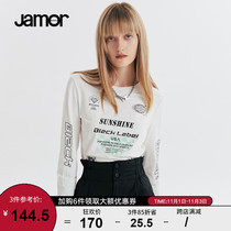 jamor2021 autumn new pattern stitching long sleeve T-shirt womens round neck casual top