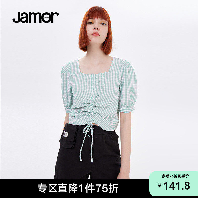 Jamor Spring Summer Sweet College Wind Shirt Lax Green Graphic Chip Tops Short Short