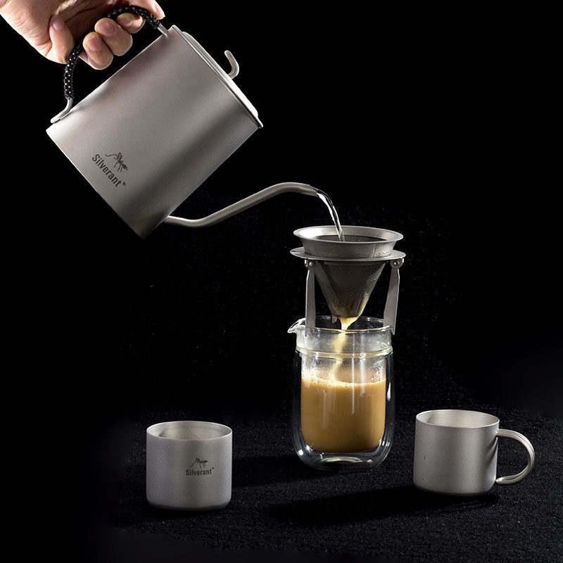 Pure Titanium coffee hand pot set long mouth slender pot free filter paper titanium kettle health pot