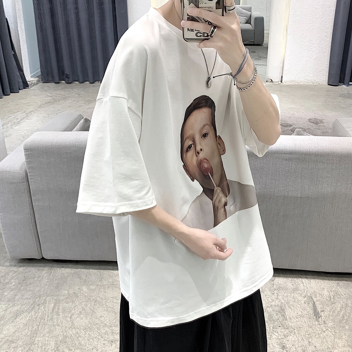 Tide-card T-shirt male loose trend hip hop half-amputee design sensation Little crowdsourced short sleeves Inn Wind 100 ride summer clothes