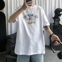 Port Wind T-shirt Mens Fashion Trends 100 Hitch Short Sleeve Mens Tide Cards Summer Loose Clothing Design Sensation with a little blouse American