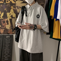 Tide men short-sleeved T-shirt Tide brand ins trend trembles summer half-sleeve loose Joker Harajuku harbor style lapel polo shirt