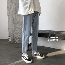 Net red slim small feet jeans mens trend Korean version of wild summer pants Tide brand ins Hong Kong wind ankle-length pants thin