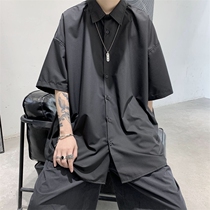 Black Shirt Men Ins Tide Relaxation Superior Coat Design Sensation Small Crowdport Wind Uppie Handsome Summer Short Sleeve Shirt