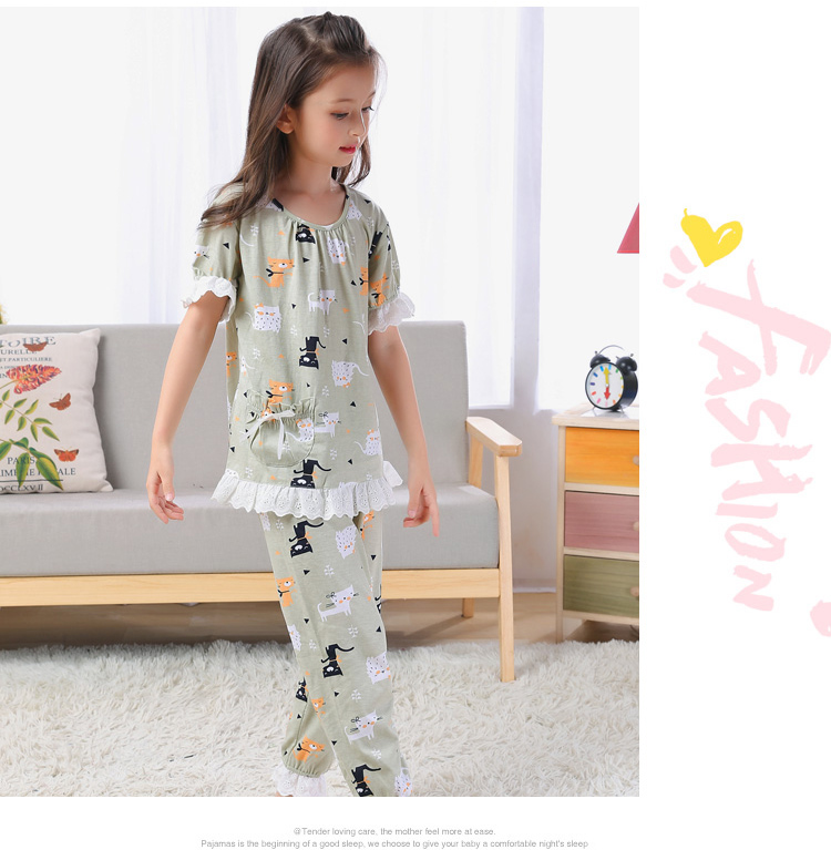 Mùa hè cha mẹ và con trẻ em đồ ngủ cotton trẻ em của bé gái cô gái ngắn tay mẹ và con gái nightdress nhà quần áo phần mỏng đồ ngủ nam