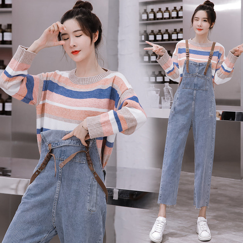 Pregnancy women's clothing autumn and winter huddling with baby bag pants reduced jeans polenta sweater net red sweater loose large size suit woman