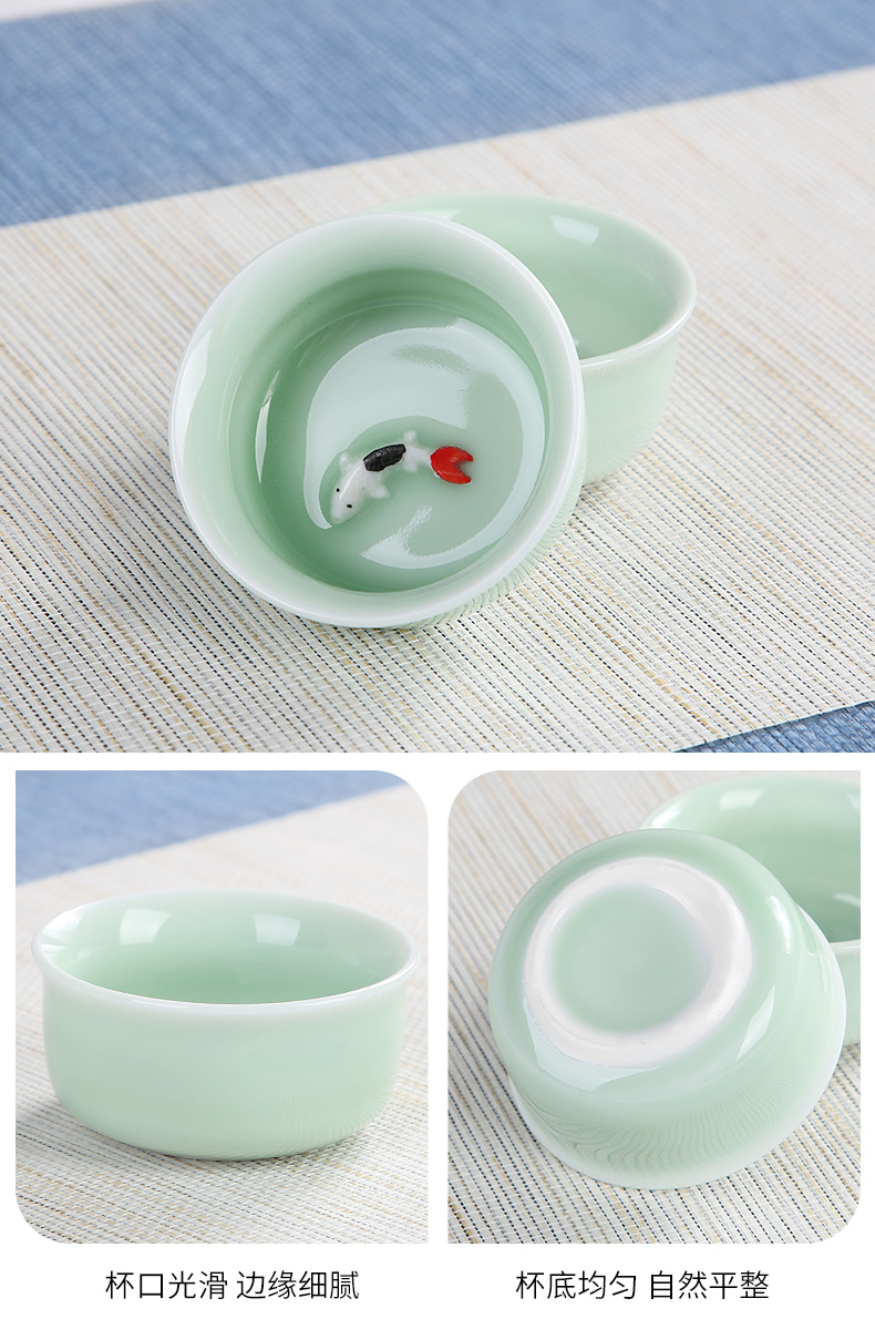 Sand embellish celadon ceramic tea set household contracted Japanese office travel small round tray is suing portable package