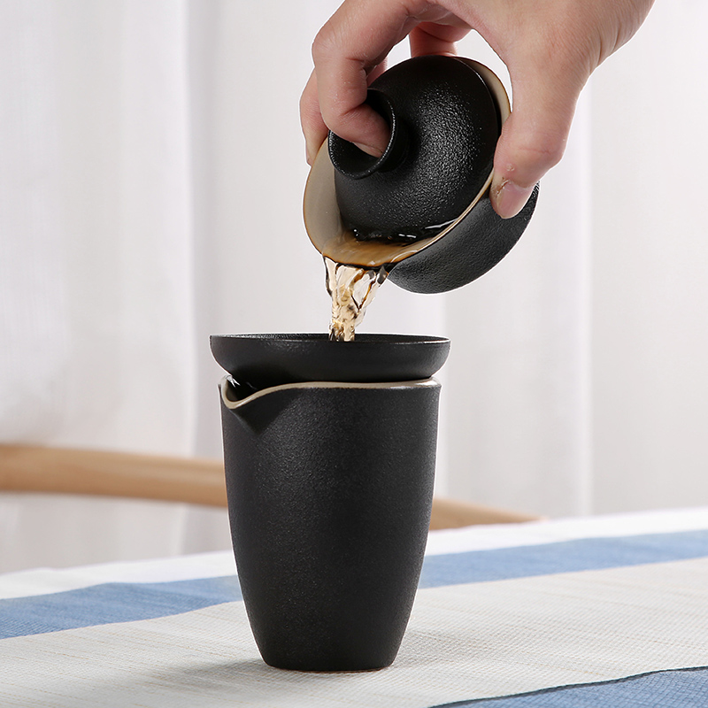 Sand embellish kung fu tea set of black suit household contracted ceramic Japanese is suing travel portable package small dry tea tray