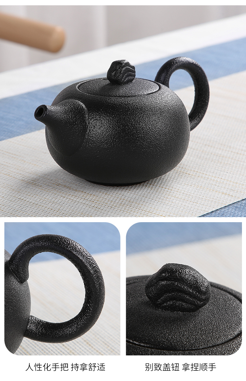 Sand embellish travel of black ceramic tea set household contracted Japanese office small round tray is suing portable package