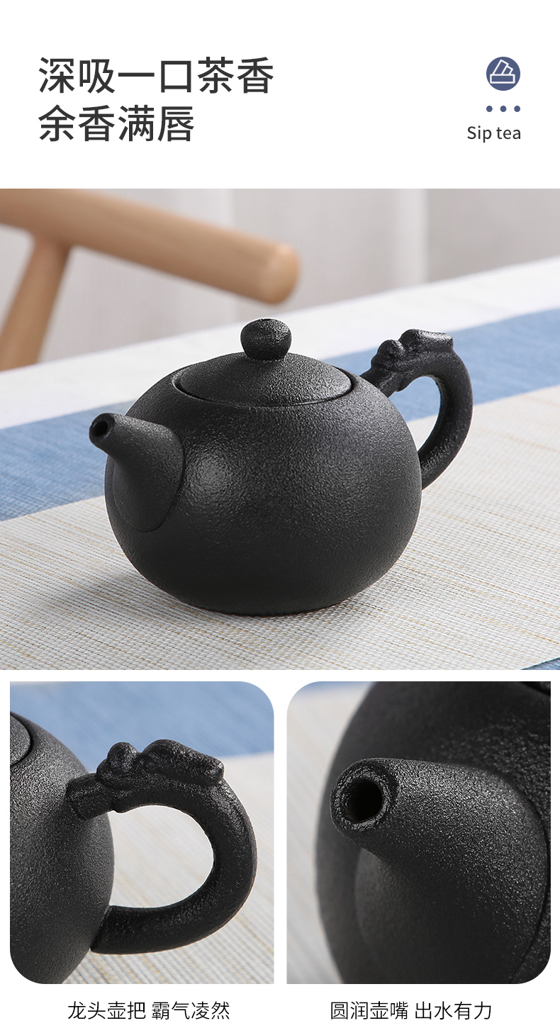 Sand embellish travel of black ceramic tea set household contracted Japanese office small round tray is suing portable package