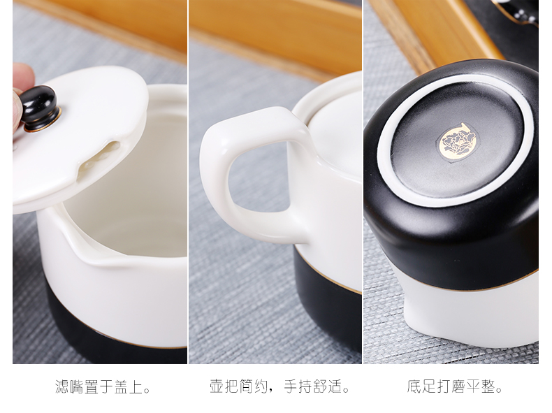 Sand embellish pottery sides kung fu tea set simple black and white porcelain paint TaoLu ceramic teapot teacup of a complete set of electricity