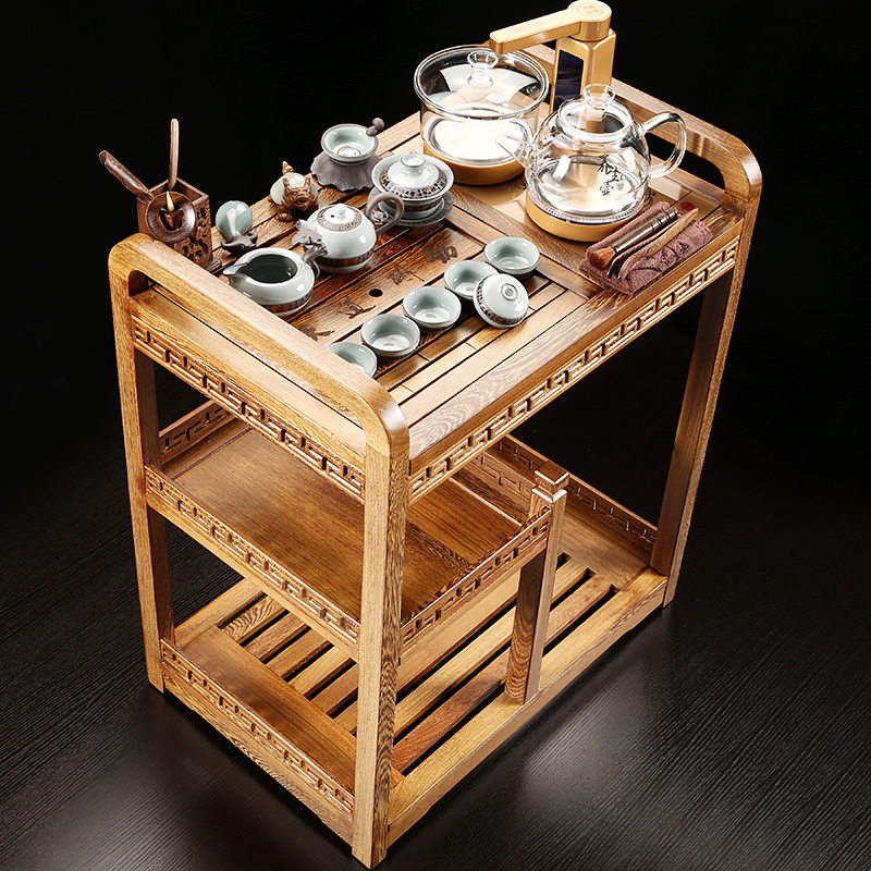Sand stone embellish sharply wenge mobile car kung fu tea health glass pot of tea tea tray was small tea table tea tank