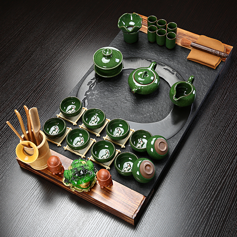 Sand stone embellish sharply tea set suit household violet arenaceous kung fu tea set solid wood tea tray induction cooker