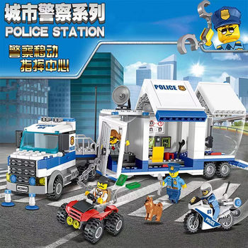 New City Police Series Mobile Command Center Car and Motorcycle Educational Assembly Building Block Toy Gift for Men
