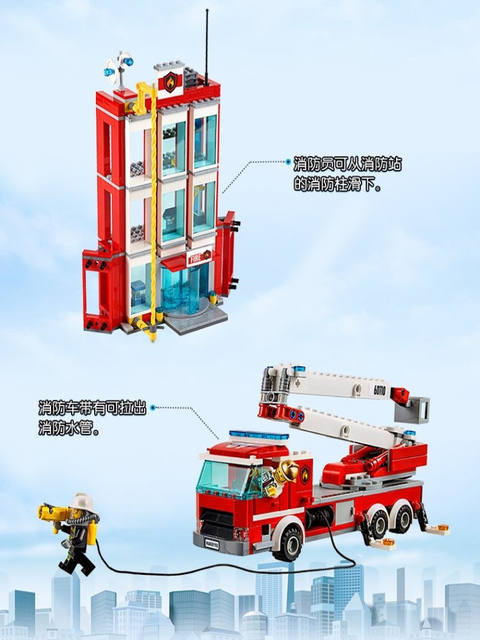 New City Series Fire Bus Fire Police Headquarters Fire Truck Assembled Building Block Toys Gifts