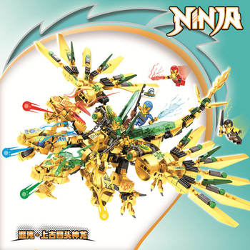 New Model of Ninjago Ancient Golden Four-Headed Dragon Phantom Dragon Annihilation Mecha Educational Assembly Building Block Toy for Boys