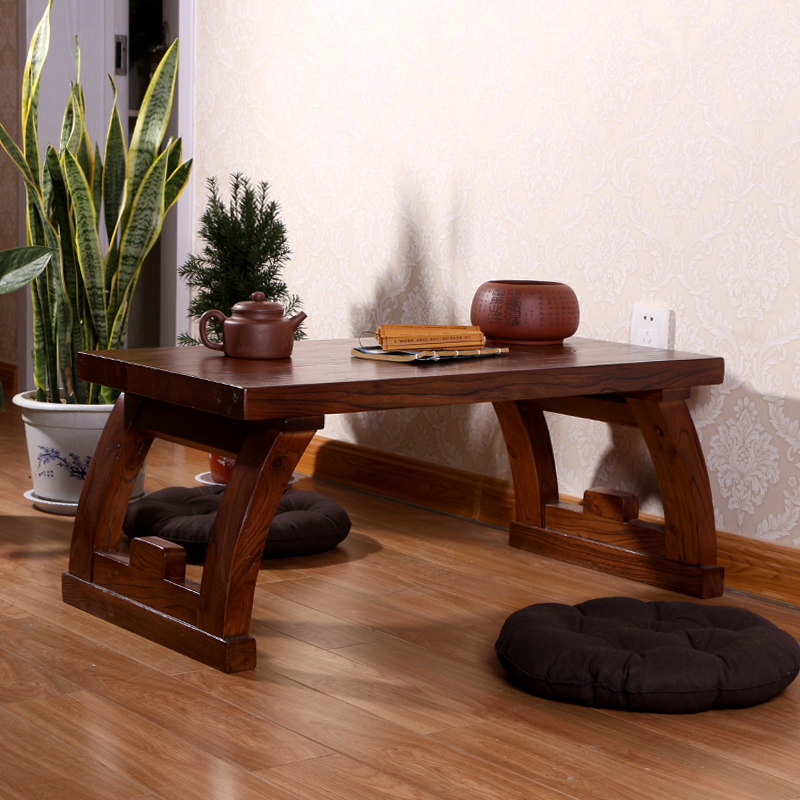 Old elm wood tea table solid wood imitation ancient tea table Chinese National school table Gongfu tea Several kang table tatami table rice tea table small short table