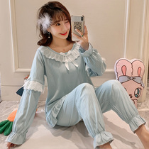 Cotton pajamas womens long sleeves spring and autumn thin Korean version of fresh students sweet and lovely home clothes princess style set