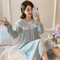 Nightdress female spring and autumn cotton long sleeve cute sweet Korean fresh student pajamas female summer Princess wind long nightgown