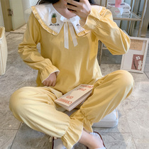 Cotton pajamas womens long sleeves spring and autumn Korean fresh students sweet and lovely home clothes princess doll collar suit