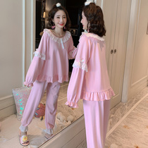 Pajamas female spring and autumn cotton long sleeve two-piece student Korean sweet girl pink home suit autumn and winter