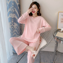 Pajamas women long sleeve spring and autumn cotton Korean version of student home clothes leisure loose two-piece set leisure can go out
