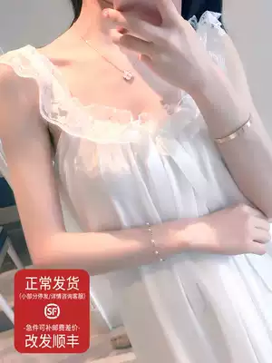 Pajamas women's summer pure cotton thin suspenders sexy lace princess home wear with chest pad 2021 new night dress