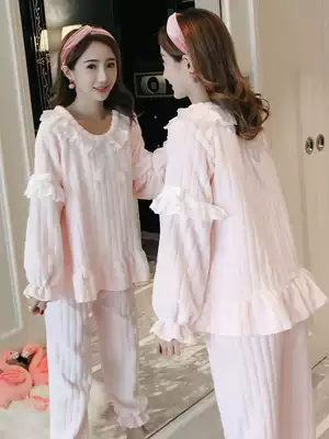 Coral velvet pajamas women's autumn and winter Korean version of sweet and cute princess style home clothes French velvet thickened suit spring and autumn