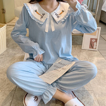 Princess style pajamas womens long sleeves spring and autumn cotton Korean fresh students sweet and lovely home clothes casual set