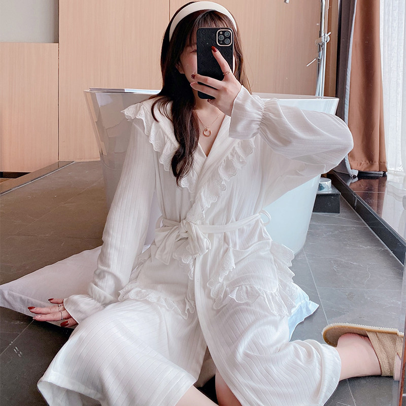Morning gown sleepwear gowns spring autumn season pyjamas women princess pyjamas 2022 new long sleeves pure cotton summer bathrobe