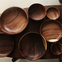 Acacia Wooden Bowl Household Large Salad Bowl Japanese Tang Dynasty Noodles Children's Rice Bowl Round Fruit Plate Melon and Fruit Plate Whole Wooden