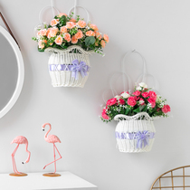 Lavender wall-mounted flower set living room bedroom pendant flower basket fake flower handmade wall decoration flower wall hanging simulation flower