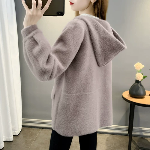 Бархатная трикотажная куртка, демисезонное термобелье, модная толстовка с капюшоном, кардиган, 2021 года, оверсайз