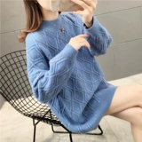 Цветной длинный демисезонный модный трикотажный свитер, осенний, в корейском стиле, средней длины, 2020