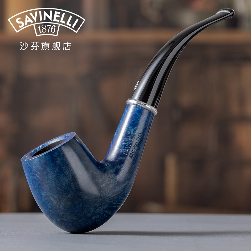 SAVINELLI レインボーヘザーパイプ ブルー 606 カーブド 無垢材 レディース メンズ 輸入品 6MM フィルター