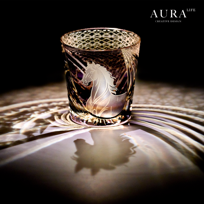 Aura's Edo Kiriko [Exclusive for the Year of the Horse] Hand-Carved Crystal Cup Whiskey and Liquor Cup Gift Cup