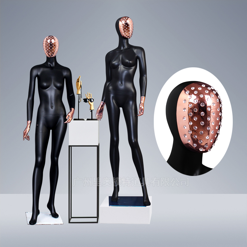European And European Inlaid Drilling Advanced Clothing Model Rose Gold Face Matt Black Woman Full Body Model Props Show Women's Clothing Store