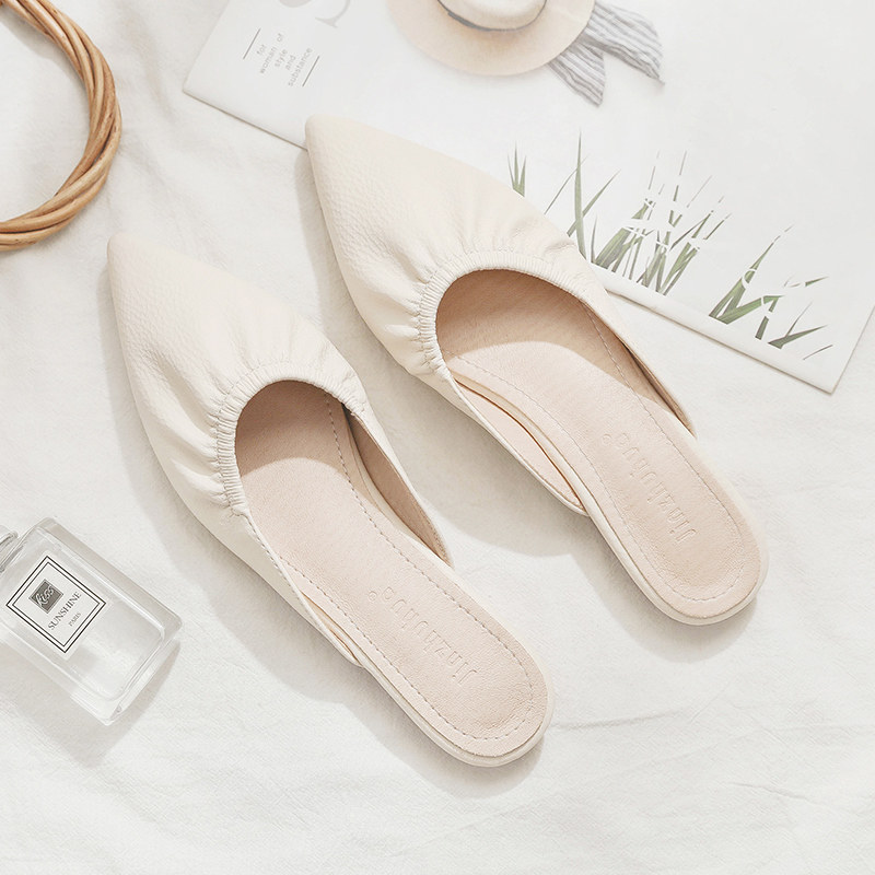 Trendy brand 2022 summer new net red no heel lazy pointed toe toe half slippers women wear flat sandals