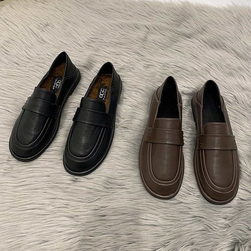 Tide Cards 2022 Spring Autumn New Retro Inn Wind Small Leather Shoes Women 100 Hitch Comfort Single Shoes Fashion Flat-bottomed Lefu Shoes