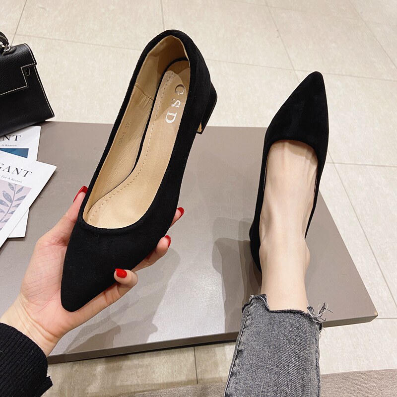 European Standing Single Shoes Woman Fashion 2022 Spring Autumn Season New Large Size Suede Genuine Leather Shallow pointy heel Heel Women Shoes