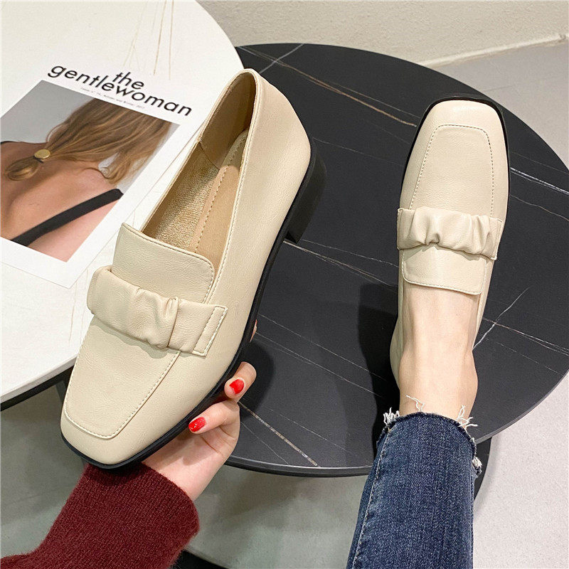 Boarder rough heel Single shoe woman 2022 New 100 hitch with sloth one foot pedal small leather shoes Inn Wind Lefoe shoes