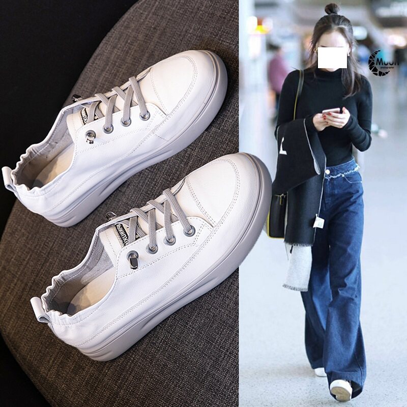 Tide Cards Genuine Leather Small White Shoes 2022 Spring New Packs Shoes 41 1 43 Large Size Women Shoes Casual 100 Hitch Bottom Plate Shoes