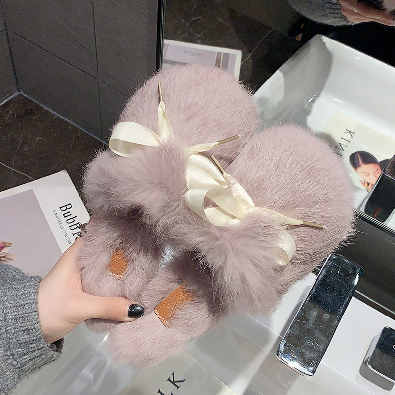 European Station Baotou Half slippers Female wool shoes outside wearing 2021 new autumn and winter fashion fairy wind home cotton tug