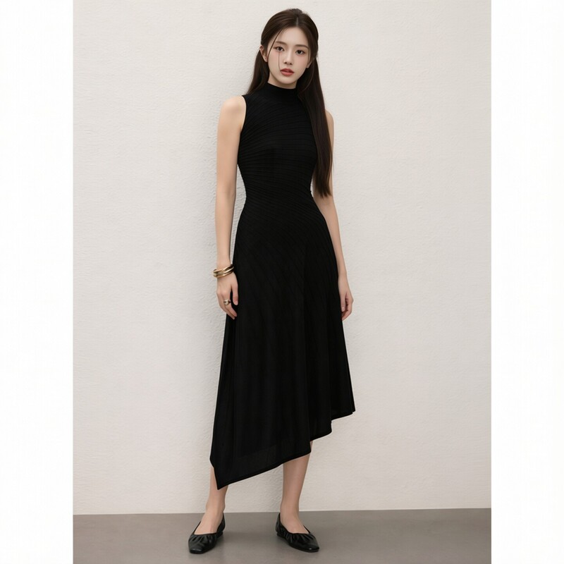 Lang Yu Zi Yun Fashionable Design High-Neck Sleeveless Knitted Dress 2026 Autumn New Little Black Dress Lang Yu Zi Yun Fashionable Design High-Neck Sleeveless Knitted Dress 2026 Autumn New Little Black Dress