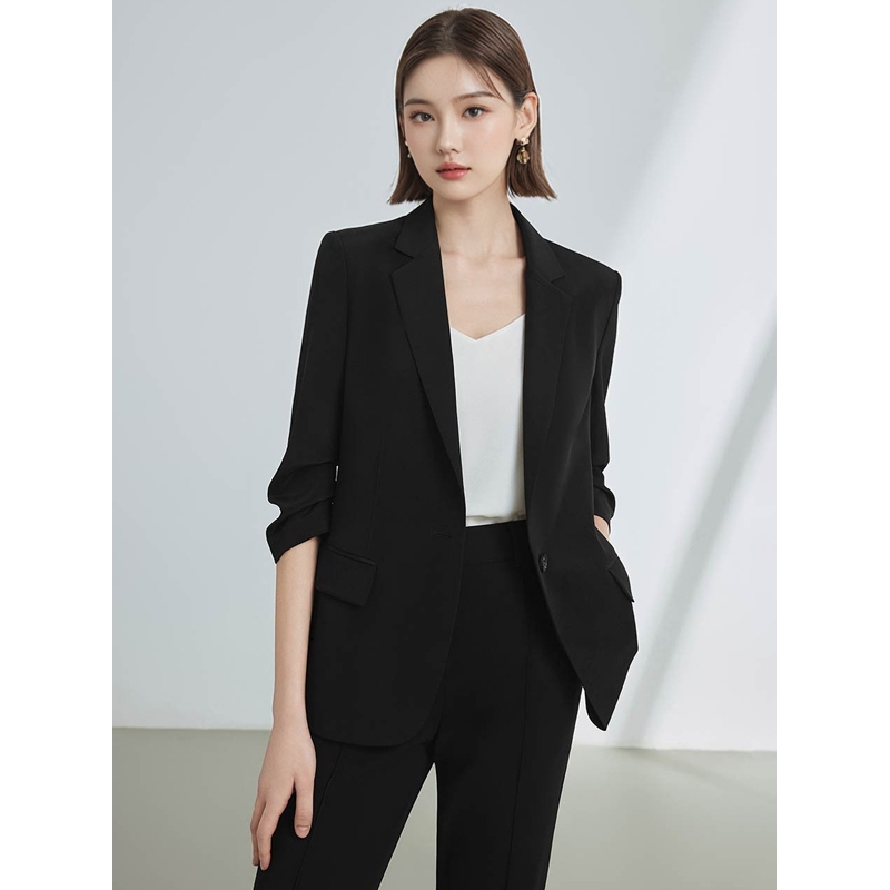 Langyuzi Mulberry Silk Professional Formal Wear Black Elegant Blazer Women's 2025 Summer New Business Suit