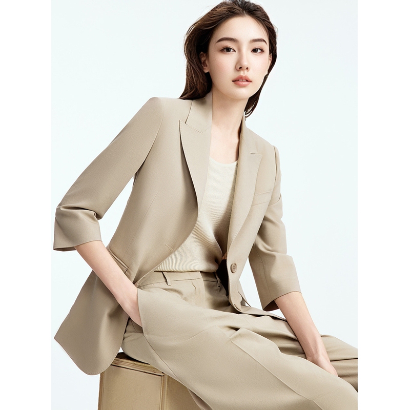 Langyu Ziyun Three-Quarter Sleeve Waist-Cinching Thin Blazer, High-End and Versatile Commuter Suit, 2025 Autumn New Style