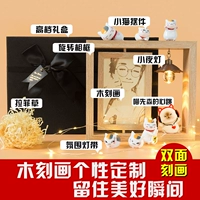 [Meow Siansen+подарочная коробка] 6 -INCH Вращающийся деревянный портрет+6 кошек [двойная резьба]